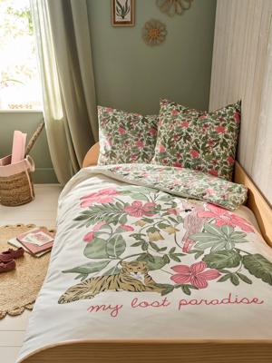 Dekbedovertrekset + kussensloop kind TROPICAL, met gerecycled katoen meerkleurig