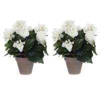 Mica Decoration Kunstplant - 2x stuks - begonia - wit - in pot - 30 cm - nepplanten