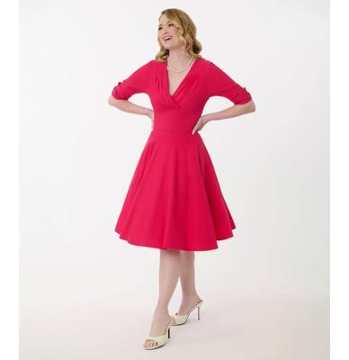 Unique Vintage Hot Pink Delores Swing Dress-L Unique Vintage Hot Pink Delores Swing Dress-L