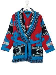 Alanui Kids cardigan ceinturé en maille intarsia - Bleu