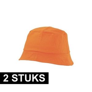 2x Oranje vissershoedjes/zonnehoedjes voor volwassenen