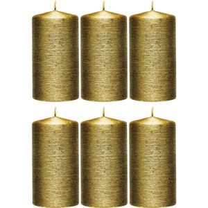 6x Gouden cilinderkaarsen/stompkaarsen 7 x 13 cm 25 branduren