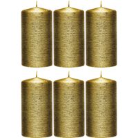 6x Gouden cilinderkaarsen/stompkaarsen 7 x 13 cm 25 branduren