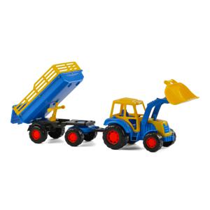 Cavallino Toys Cavallino Tractor met Voorlader en Aanhanger Blauw