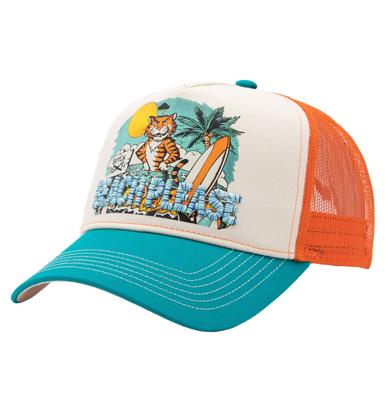 King Kerosin Tijger Beach Please Trucker Pet Turquoise & Gebroken Wit & Oranje