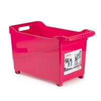 Kunststof trolley fuchsia roze op wieltjes L45 x B24 x H27 cm - thumbnail