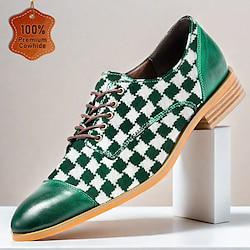 Voor heren Oxfords Geruit Schotse ruit Leer Ademend Comfortabel Anti-slip Veters Groen Herfst Winter Lightinthebox