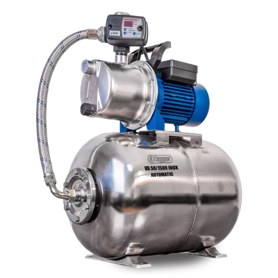 VB 50/1500 INOX Automatic Hydrofoorpomp, met INOX waaier, pompbehuizing en drukvat, 1500 W, 6,300 l/h, 4,8 bar, 50 L