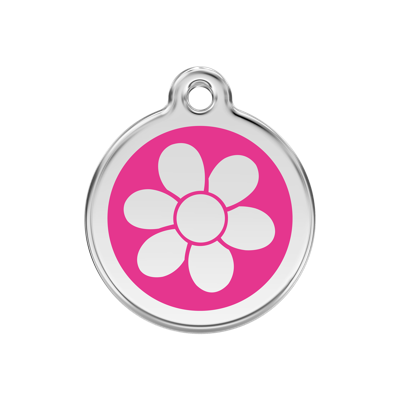Flower Hot Pink roestvrijstalen hondenpenning medium/gemiddeld dia. 3 cm - Reddingo