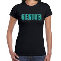 Genius t-shirt zwart met blauwe/groene letters voor dames - thumbnail