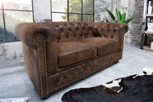 Chesterfield 2-zitsbank 150cm antiekbruin met knoopstiksel en veerkern - 17109