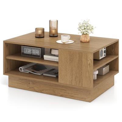 Multifunctionele Salontafel in Moderne Stijl Rechthoekige Bijzettafel met 2 Open Opbergplanken Accenttafel voor Ontvangstruimte Woonkamer