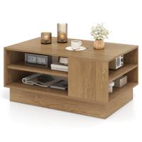 Multifunctionele Salontafel in Moderne Stijl Rechthoekige Bijzettafel met 2 Open Opbergplanken Accenttafel voor Ontvangstruimte Woonkamer