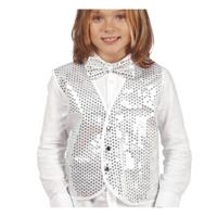 Verkleed feest gilet met pailletten - zilver - voor kinderen - carnaval