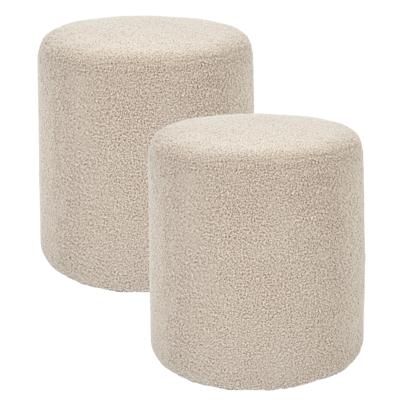 Poef boucl? - 2x - taupe - rond - D35 cm - teddy stof - hocker - teddy poef