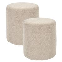 Poef boucl? - 2x - taupe - rond - D35 cm - teddy stof - hocker - teddy poef