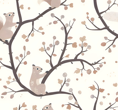 Beige eekhoornspatroon babykamer behang