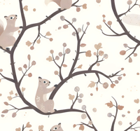 Beige eekhoornspatroon babykamer behang Beige eekhoornspatroon babykamer behang