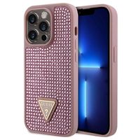 iPhone 15 Pro Guess Rhinestones Triangle Metal Logo Case - Pink