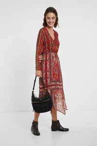 Midi-jurk met sierranden - RED - S