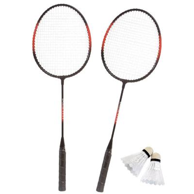 SportX badminton set - rood/zwart - met 2 rackets en 2 shuttles en opbergtas - 66 cm
