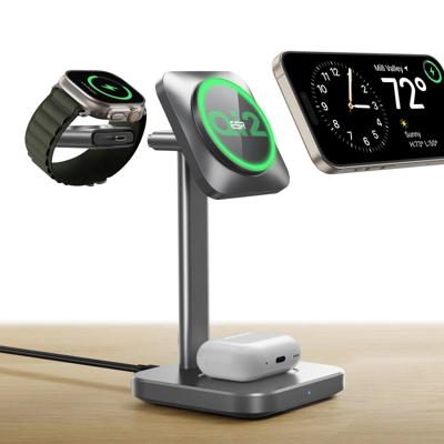 Qi2 3-in-1 Watch Wireless Charging Set (HaloLock) - Grey - US PLUG