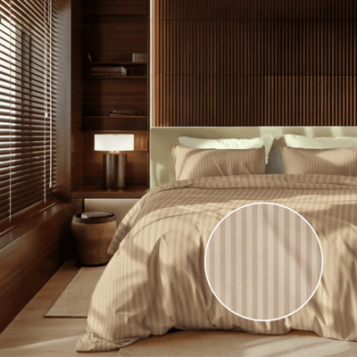 Dekbedovertrek Katoen-Satijn - Satijnstreep - Taupe - Lits-Jumeaux XL (260x200 Cm) - Blauw Katoen-satijn Katoen - Strepen & Hotel Luxe - Presence - Dekbed-Discounter.nl