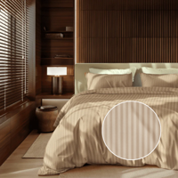 Dekbedovertrek Katoen-Satijn - Satijnstreep - Taupe - Lits-Jumeaux XL (260x200 Cm) - Blauw Katoen-satijn Katoen - Strepen & Hotel Luxe - Presence - Dekbed-Discounter.nl