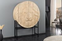 Massief Highboard LION 140cm Wit Mango Hout Metaal 3D Houtsnijwerk Kunstwerk - 45851