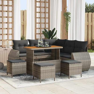 Tuinbankenset 9 pcs Grijs poly rattan
