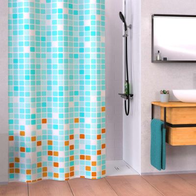 EISL douchegordijn met mozaïek 200x180x0,2 cm blauw en oranje