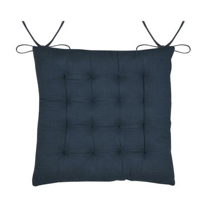 Stof Textile stoelkussen Coline - donkerblauw - 38 x 38 x 4 cm - touwtjes sluiting