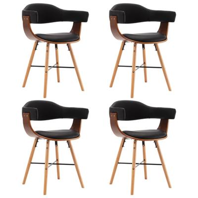Eetkamerstoelen 4 st kunstleer en gebogen hout zwart