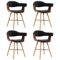 Eetkamerstoelen 4 st kunstleer en gebogen hout zwart