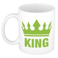 Cadeau King mok/ beker wit met groene  bedrukking 300 ml   - - thumbnail