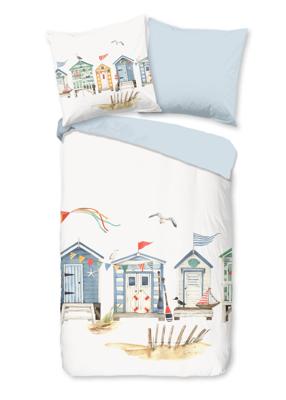 Good Morning Dekbedovertrek "maritiem/ strandhuisjes" - Wit - (135x200 cm) - Katoen