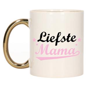 Cadeau koffie/thee mok voor mama - roze met gouden oor - de liefste - keramiek - Moederdag   -