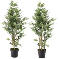 2x Groene bamboe kunstplant 125 cm in zwarte plastic pot - thumbnail