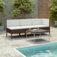 3-delige Loungeset met kussens poly rattan bruin