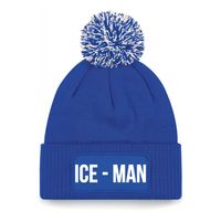 Ice-man muts met pompon - unisex - one size - blauw - apres-ski muts - thumbnail