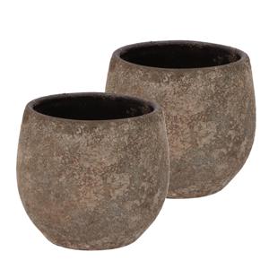 DK Design Bloempot rond model Maya - 2x - roestbruin - D14 x H16 cm - rustiek