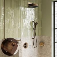 Regendouche set SaniClear Evolution Curved | 30 cm | Incl.Inbouwdeel | 2 standen handdouche | Met glijstang | Messing Verouderd