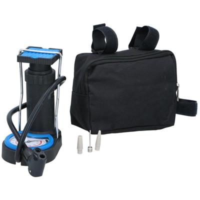 Dunlop mini voetpomp/luchtpomp/bandenpomp inclusief 3 adapters analoge drukmeter met opbergtas