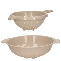 Keuken vergieten/zeef - set 2x - kunststof - beige - dia 23 en 25 cm