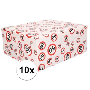 10x Cadeaupapier 50 jaar met verkeersborden op rol