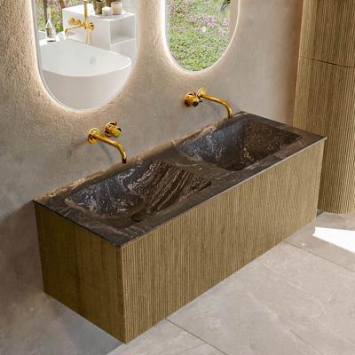 Badmeubel Mondiaz Kurve-Dlux | 120 cm cm | Meubelkleur Dusk | Wastafelkleur Lava | Solid surface | Wasbak beiden zijden spoelbak | Zonder kraangat(en)