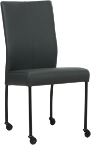 Donkerblauwe leren moderne eetkamerstoel Comfort - poot rond zwart met wiel - Hermes Leer Ocean Blue (donkerblauw leer)