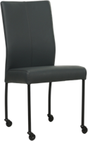 Donkerblauwe leren moderne eetkamerstoel Comfort - poot rond zwart met wiel - Hermes Leer Ocean Blue (donkerblauw leer) Donkerblauwe leren moderne eetkamerstoel Comfort - poot rond zwart met wiel - Hermes Leer Ocean Blue (donkerblauw leer)