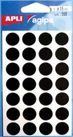Agipa ronde etiketten in etui diameter 15 mm, zwart, 168 stuks, 28 per blad - thumbnail
