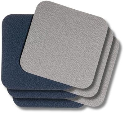 Cookinglife Onderzetters - Vegan leer - Grijs / Blauw - dubbelzijdig - 10 x 10 cm - 6 stuks